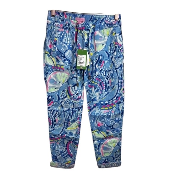 Size XXS new with tags Aden linen pants blue peri pinch pinch - Picture 2 of 5